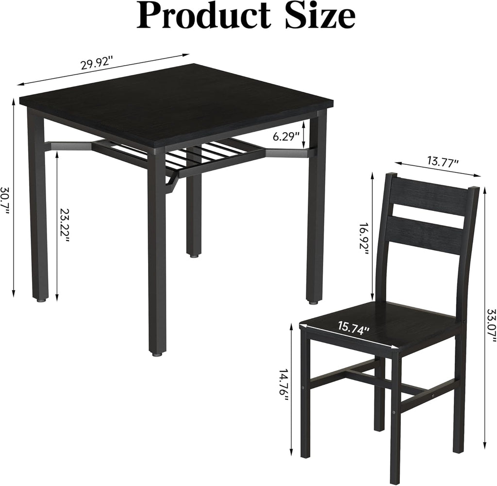 Hooseng 3 Piece Dining Table Set for 2, Small Wooden Kitchen Table with Storage, Farmhouse Square Dinette Set for Dining Room, Breakfast Nook, Apartment, Small Space