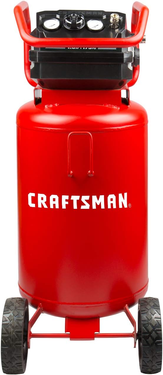 Craftsman Air Compressor, 20 Gallon Oil-Free 1.8 HP Max 175 PSI Pressure Two Quick Couplers Big Capacity, Red- CMXECXA0232043