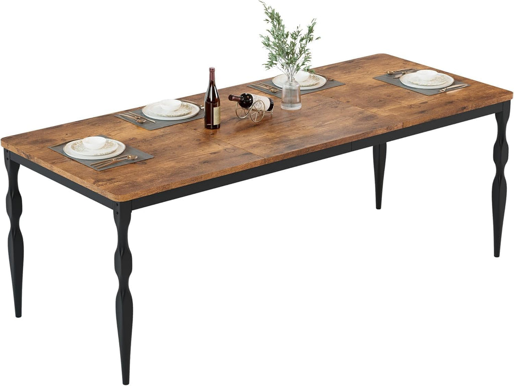 IDEALHOUSE 78 Inch Farmhouse Dining Table for 6-8 People, Rectangular Wood Kitchen Table with Heavy Duty Legs, Kitchen Dining Room Table for Dining Room Kitchen, Brown