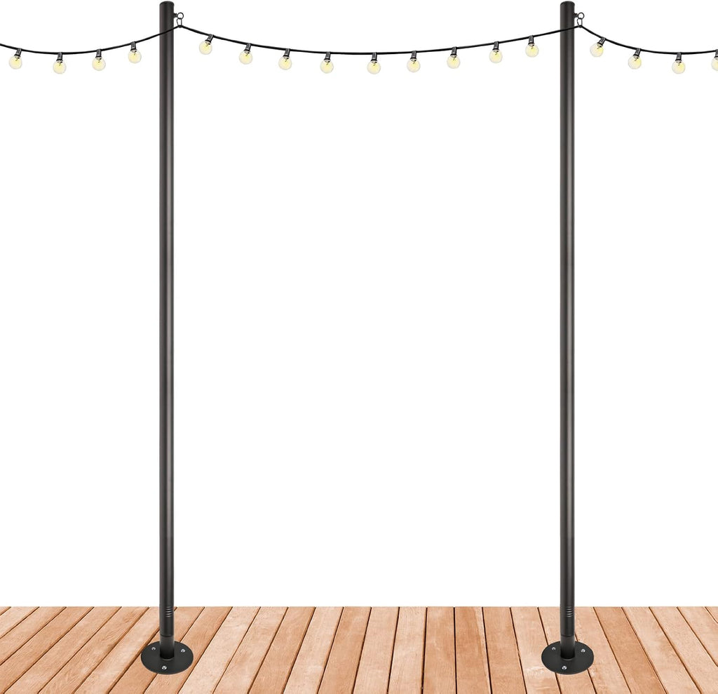 EXCELLO GLOBAL PRODUCTS Premium String Light Poles - 2 Pack - Extends to 10 Feet – Deck Mount (Wood/Concrete)