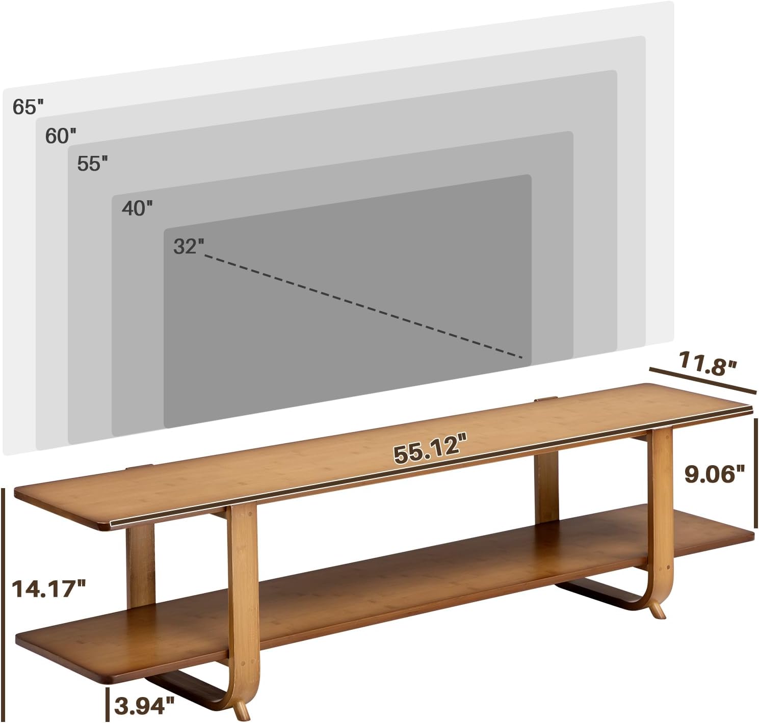 HollyHOME Bamboo TV Stand with Storage for TVs up to 65'', Modern Entertainment Center with 2 Open Shelf, Accent TV Media Console Table for Living Room, Bedroom, 55'(L), Walnut
