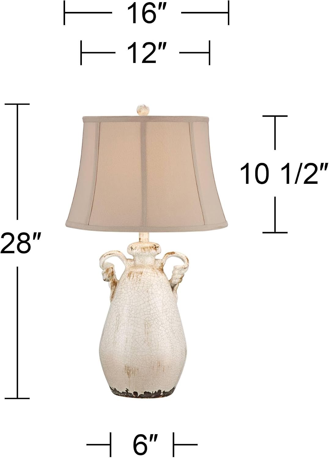 Regency Hill Isabella Rustic Country Cottage Core Table Lamp 27' Tall with Dimmer and USB Charging Port Ivory Crackled Ceramic Beige Bell Shade for Bedroom Living Room House Home Bedside Nightstand