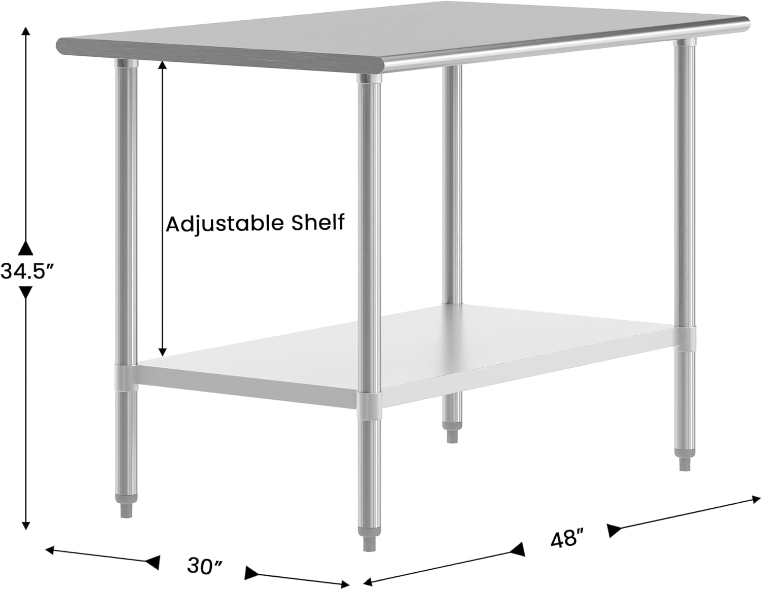 Flash Furniture Reese NSF Certified Stainless Steel Kitchen Prep and Work Table, Commercial Work Table with Storage, 48' W x 30' D x 34.5' H, Silver