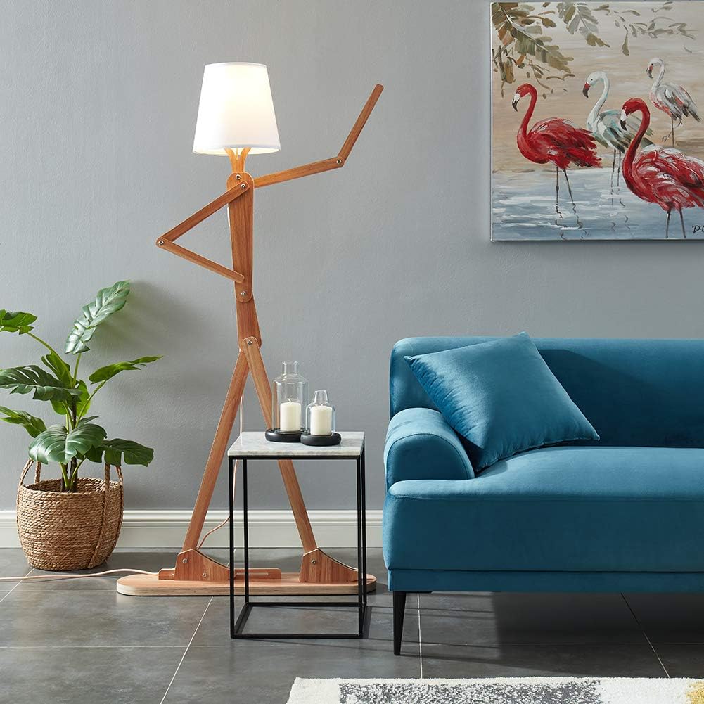 Cool Tall Wood Floor Lamp for Living Rooms Bedrooms - Office Corner Decorative Reading Standing Arc Light Creative Swing Arm Gift Ideas for Kids Boys Girls Bedside - LED Bulb Included (Ash)