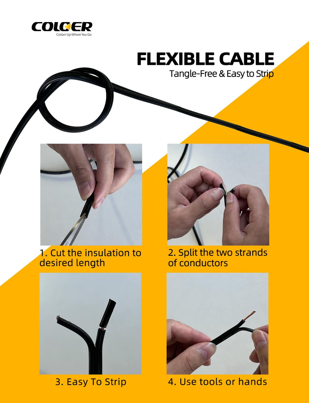 COLOER 250ft 10/2 Low Voltage Landscape Lights Wire Stranded PVC Cord Pure Copper Cable 10 Gauge 2 Conductor Tangle Free Outdoor Landscape Lighting Direct Burial Electrical Cable