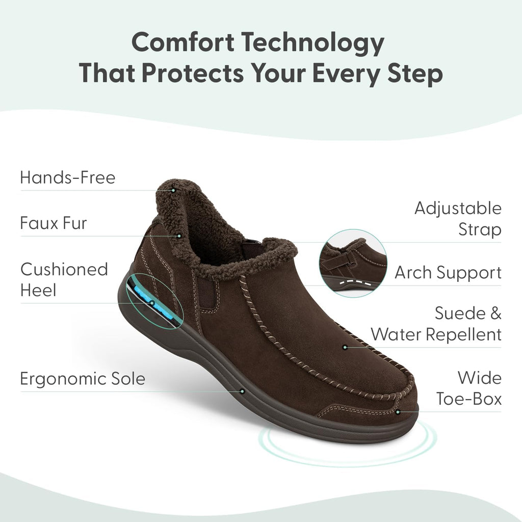 Orthofeet Men's Orthopedic Vito Hands-Free Water-Repellent Faux Fur Lined Slipper