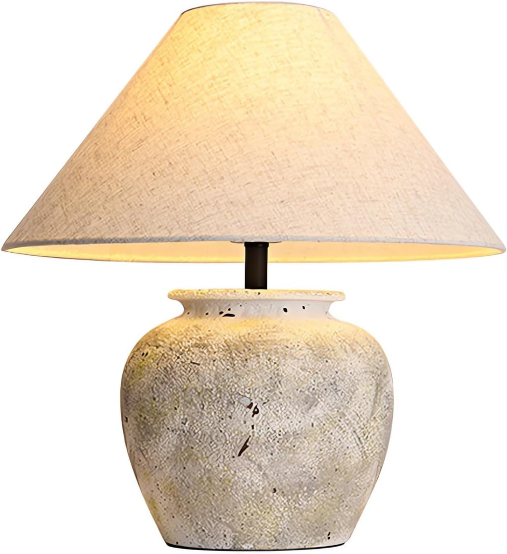 Farmhouse Table Lamps White Clay Pot Ceramic Lamps Creative Ceramic Lamp Body with White Textured Shade Bedside Nightstand Lamp for Bedroom Living Room Office