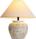 Farmhouse Table Lamps White Clay Pot Ceramic Lamps Creative Ceramic Lamp Body with White Textured Shade Bedside Nightstand Lamp for Bedroom Living Room Office