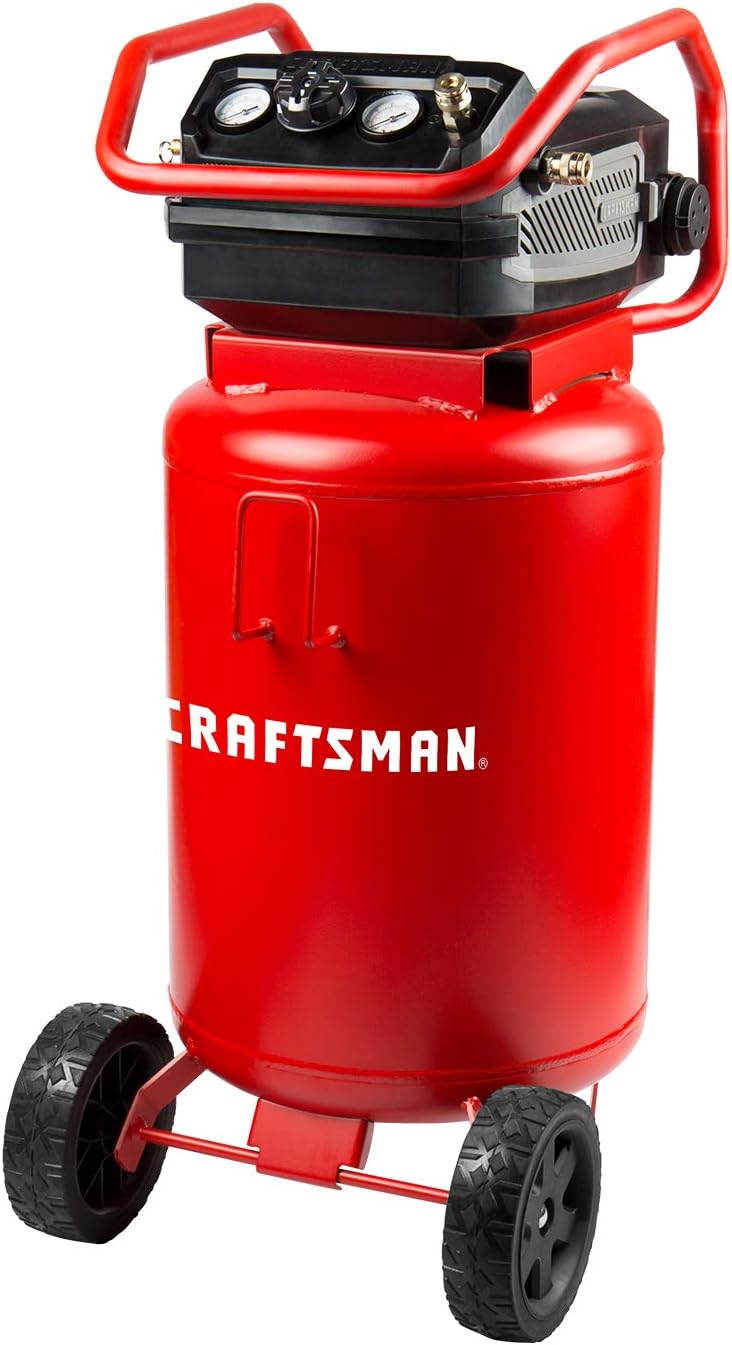 Craftsman Air Compressor, 20 Gallon Oil-Free 1.8 HP Max 175 PSI Pressure Two Quick Couplers Big Capacity, Red- CMXECXA0232043