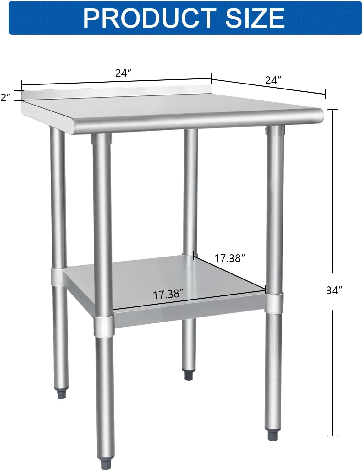 HARDURA Stainless Steel Table Prep Work Table 24 x 24 Inches NSF Heavy Duty Commercial with Undershelf and Backsplash for Food Prep