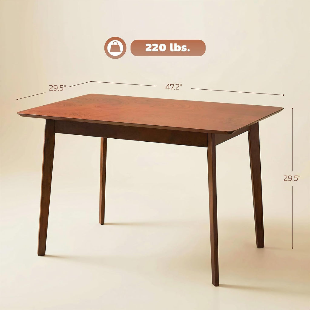 HOMCOM 47' Mid-Century Modern Dining Table for 4, Rectangular Kitchen Table with Wood Grain Finish, Tapered Legs, Wood Frame for Small Spaces, Dining Room, Apartment, Easy to Assemble, Walnut