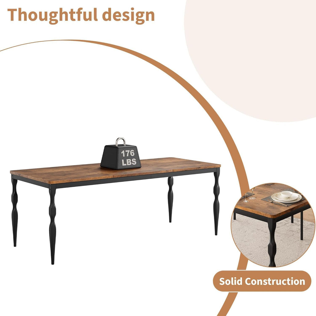 IDEALHOUSE 78 Inch Farmhouse Dining Table for 6-8 People, Rectangular Wood Kitchen Table with Heavy Duty Legs, Kitchen Dining Room Table for Dining Room Kitchen, Brown