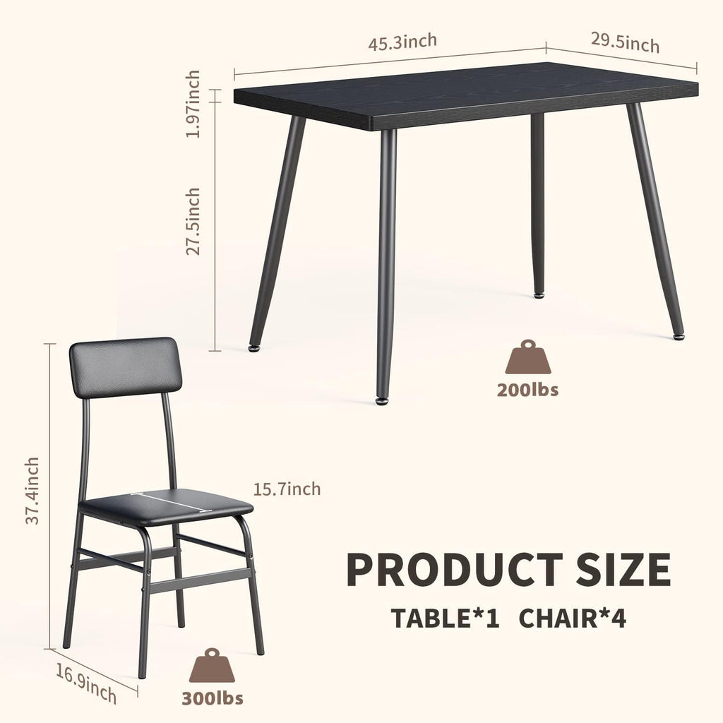 Gizoon Dining Room Table Set for 4, Modern 5 Piece Kitchen Table and Chairs Set, Small Space Comedor de 4 Sillas y Mesa, Wood Top Metal Frame for Apartment, Kitchen, Living Room, Dining Room