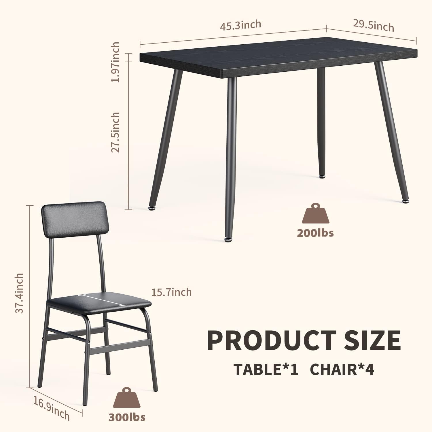 Gizoon Dining Room Table Set for 4, Modern 5 Piece Kitchen Table and Chairs Set, Small Space Comedor de 4 Sillas y Mesa, Wood Top Metal Frame for Apartment, Kitchen, Living Room, Dining Room