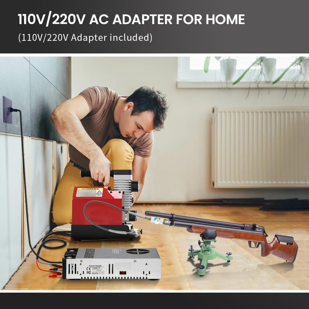 GX PUMP GX-E-CS2 Portable PCP Air Compressor, 4500Psi/30Mpa, Quick-Fill | Oil-Free,Powered by Car 12V DC or Home 110V AC with Converter (Included), Paintball Compressor