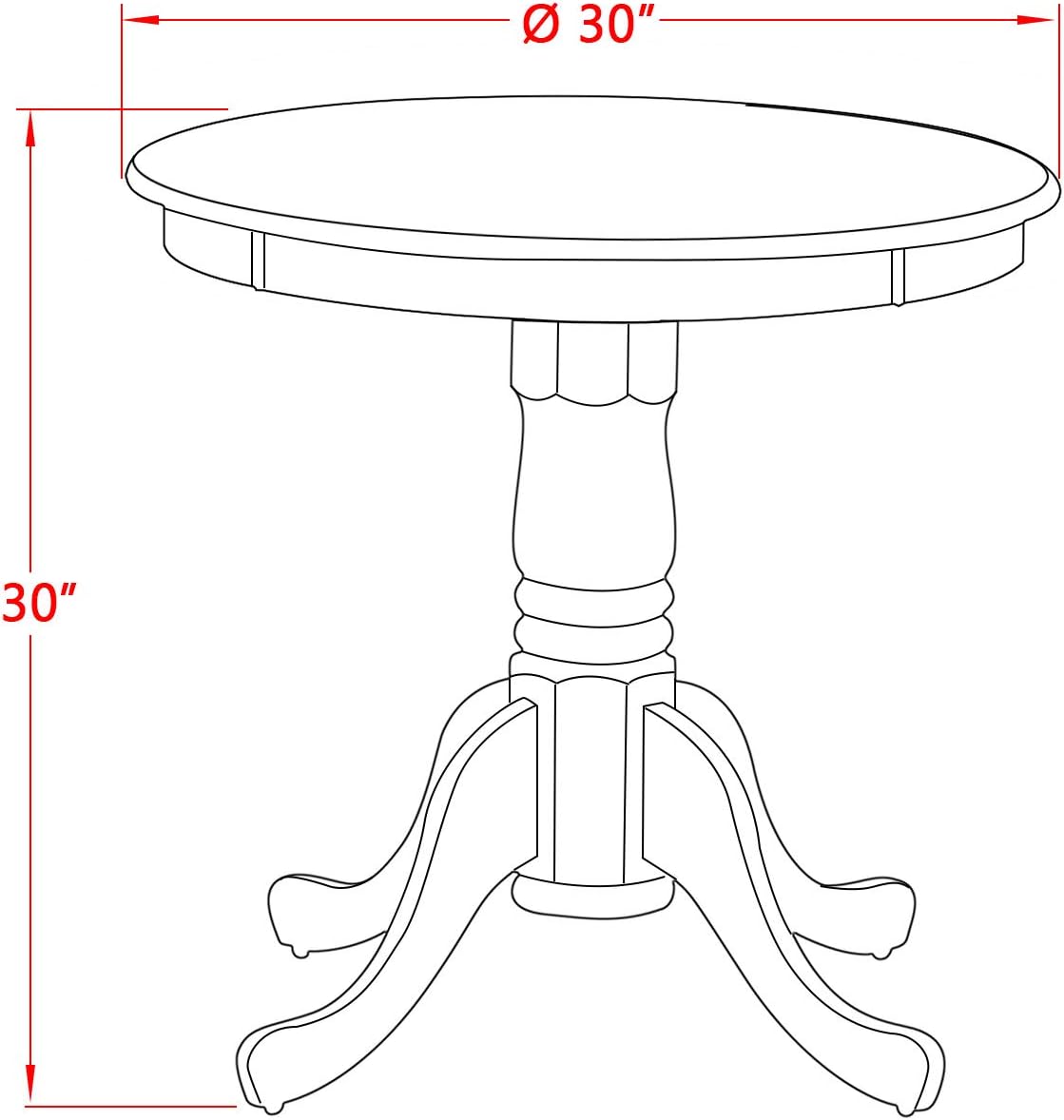East West Furniture EMT-MLW-TP Eden Kitchen Table - a Round Dining Table Top with Pedestal Base, 30x30 Inch, Mahogany & Linen White