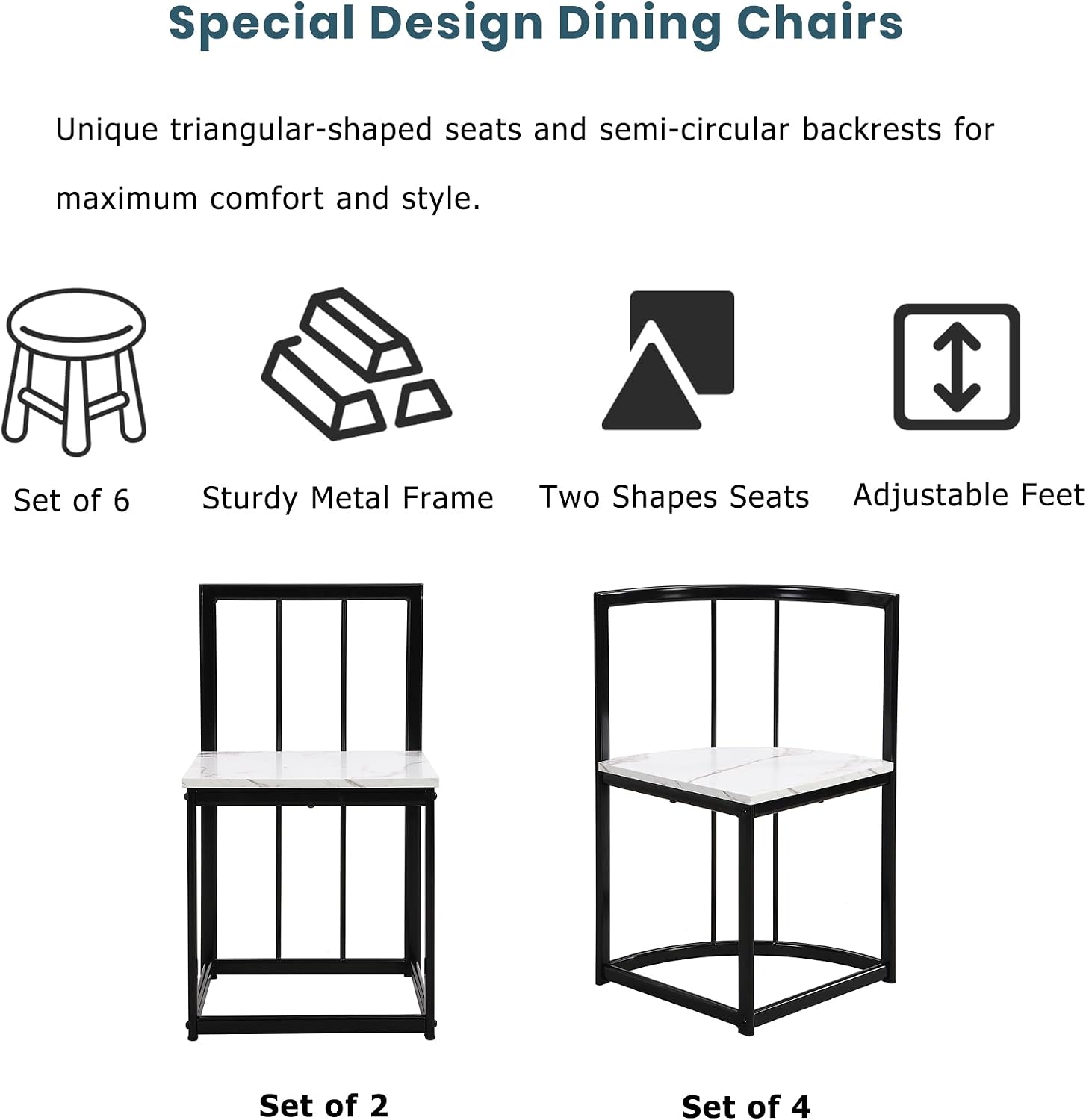 7 Piece Dining Table Set, Metal Kitchen Dining Table Set with Chairs for 6 Persons for Small Space, Black White