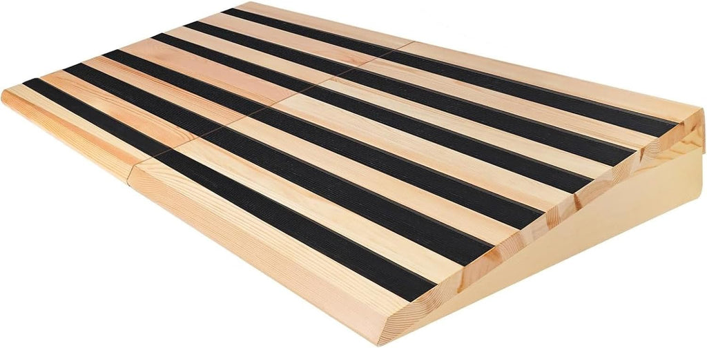 9' Rise Wooden Threshold Ramp for Home Steps, Door Ramp for Wheelchair/Walker/Cart/Scooter, Multipurpose Door Ramp with Non-Slip Stripes(35.4' W*9.0' H, Solid Wood, 800LBs Capacity)