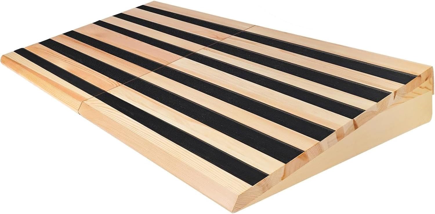 9' Rise Wooden Threshold Ramp for Home Steps, Door Ramp for Wheelchair/Walker/Cart/Scooter, Multipurpose Door Ramp with Non-Slip Stripes(35.4' W*9.0' H, Solid Wood, 800LBs Capacity)