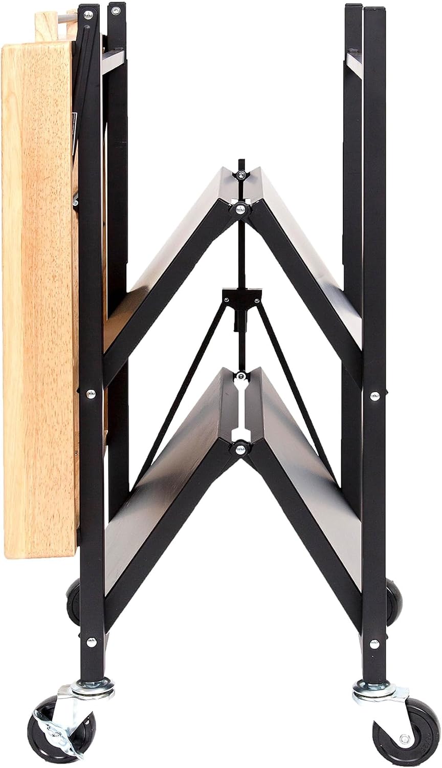 Origami Folding Kitchen Cart on Wheels | for Chefs Outdoor Coffee Wine and Food, Microwave Cart, Kitchen Island on Wheels, Rolling Cart, Kitchen Appliance & Utility Cart | Black with Wood