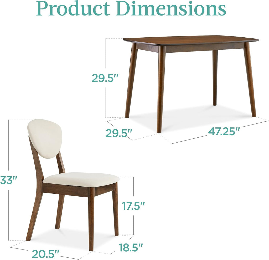 Best Choice Products 5-Piece Dining Set, Compact Mid-Century Modern Table & Chair Set for Home, Apartment w/ 4 Chairs, Padded Seats & Backrests, Wooden Frame - Walnut/Cream