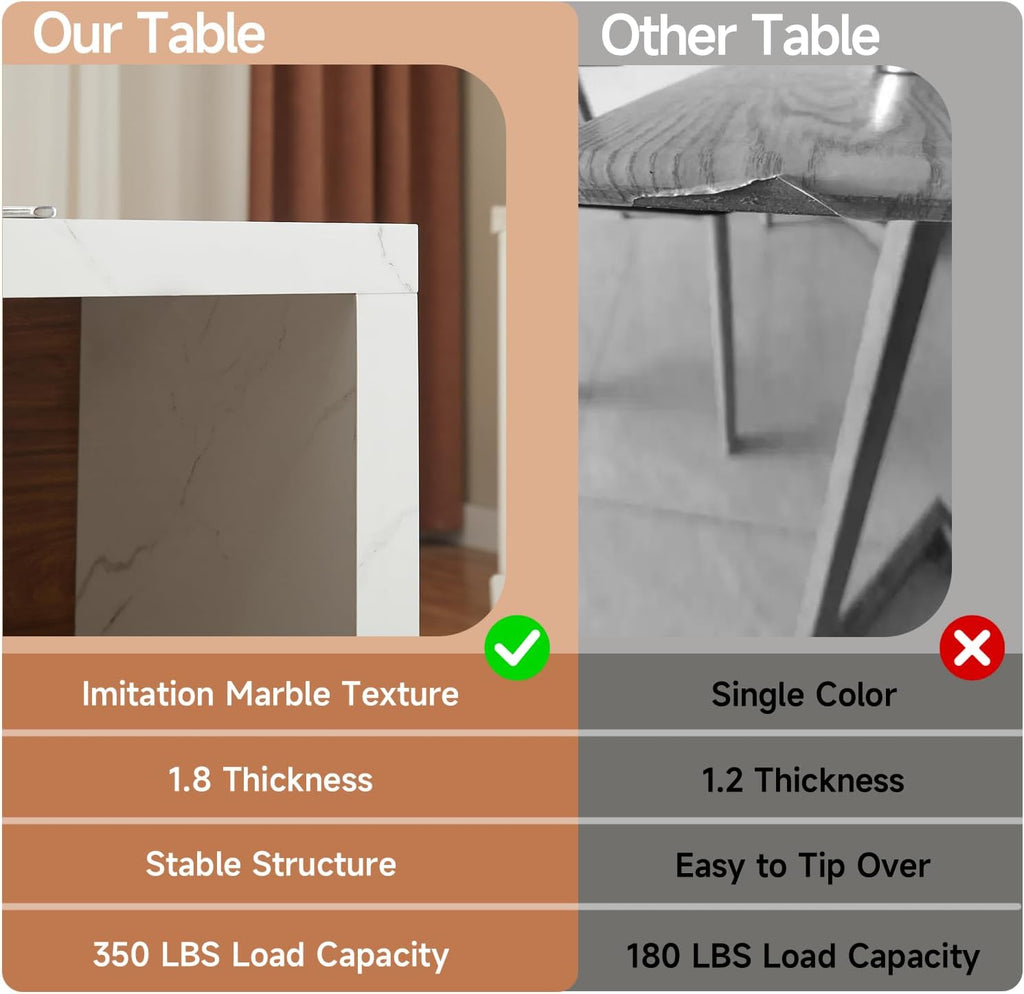 ONBRILL 61'*31' Whole Board of Tabletop Kitchen Island Table with Storage Space, Power Outlet & LED Lights, Modern Imitation Marble Large Counter Height Dining Table for 4 (White)