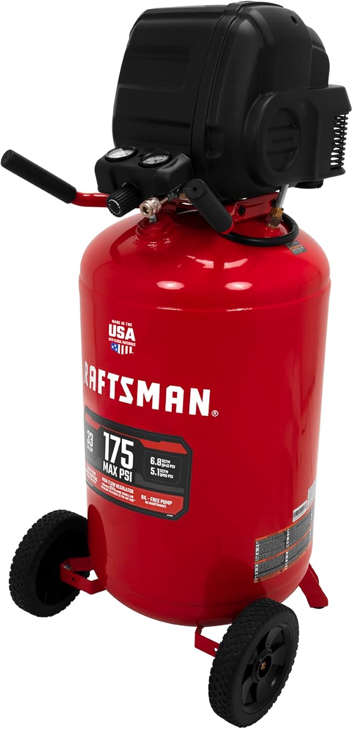 CRAFTSMAN 33 Gallon Air Compressor, 175 Max PSI, Portable Air Compressor, Vertical Air Compressor for Heavy-Duty Use, Ideal for Home Garage and Workshop, Efficient and Reliable Performance