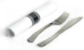 200 Elegant Pre Wrap Disposable Plastic Silverware Sets Silver Fork Knife White Linen-Quality Paper Napkin Roll Cutlery Sets Great Pre Rolled Cutlery in Linen-Feel White Napkins