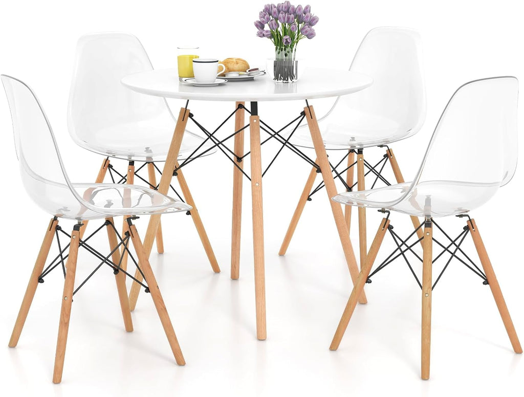 Tangkula Round Dining Table Set for 4, Modern Circle Kitchen Table & 4 Chairs with Ergonomic Seats and Solid Wood Legs, 5-Piece Dining Room Set for Small Spaces, Kitchen, Living Room