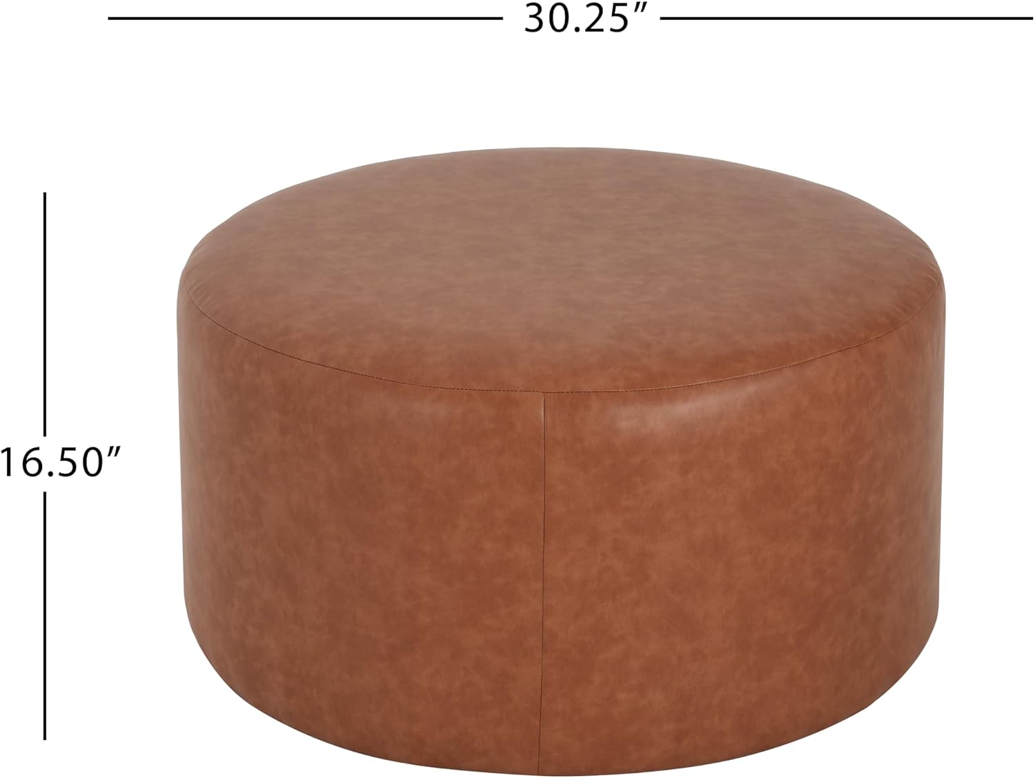 Christopher Knight Home GAVI PU Leather Ottoman Foot Stool, 30' Pouf Footstool Ottoman Seat, Upholstered Foot Chair, Round Footrest, Modern Side Table for Living Room Bedroom Home Decor, Cognac Brown