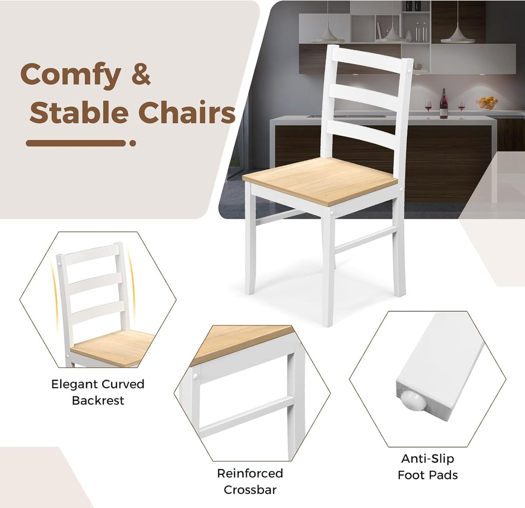 COSTWAY Dining Table Set for 4, Wood Kitchen Table Chairs Set with Rubber Wood Legs, Space-Saving Design, Modern 5-Piece Dinette Set for Small Place, Kitchen, Dining Room, Restaurant (Natural)