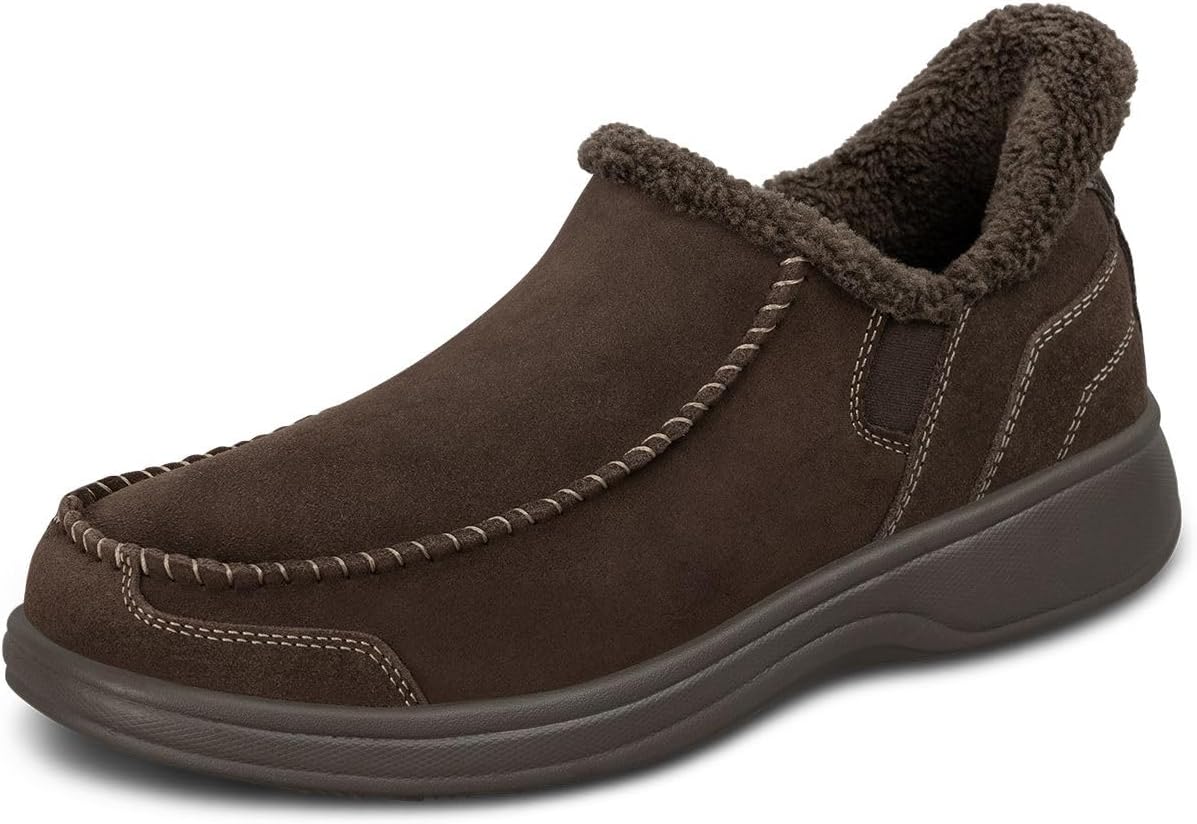 Orthofeet Men's Orthopedic Vito Hands-Free Water-Repellent Faux Fur Lined Slipper