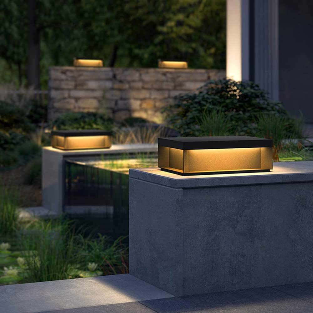 SLAWA Pillar Lamp Post Light - 3000K Outdoor Column Pillar Lamps LED Modern Black Square Patio Pole Table Lamps Waterproof Aluminum Fence Deck Column Cap Lamp for Patio Posts Garden Decoration