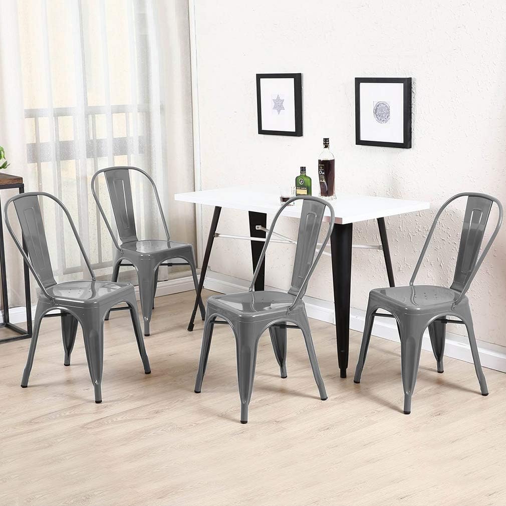 FDW Dining Chairs Set of 4 - Indoor/Outdoor, Metal, 18 Inch Seat Height, 330LBS Weight Capacity, Stackable, Restaurant & Bar Chairs