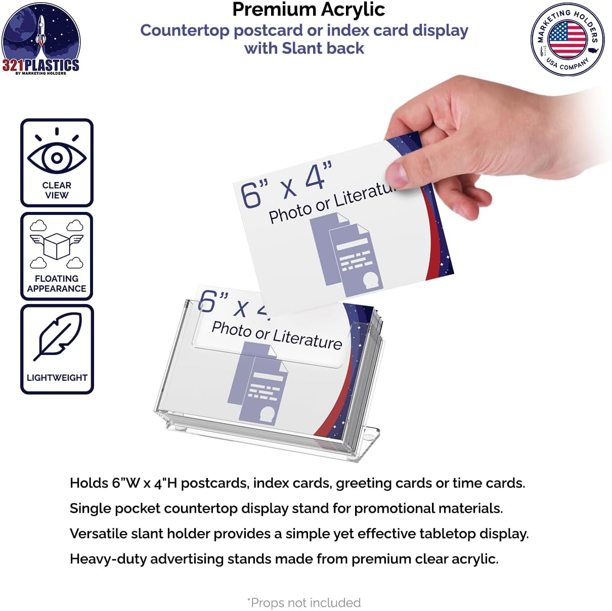 Marketing Holders 24 Pack Postcard Holder 6' Wide Index Cards Advertisements Countertop Display Printed Material Take One Post Card Rack Clear Acrylic