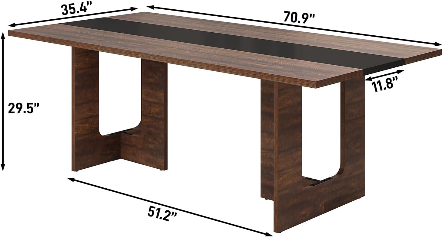 Squireewo 70 INCH Dining Table for 4 6 People, Modern Wooden Dining Table W/Thickened Waterproof Tabletop, Rectangle Dinner Table with Heavy Duty Legs for Kitchen, Dining Room (Brown&Black)