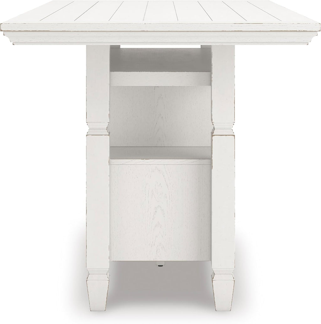 Signature Design by Ashley Robbinsdale Casual Counter Height Dining Table with 10 Bottle Wine Storage, Open Shelves, Drawers and Cabinet, Antiqued White Finish, 36' W x 72' L x 37' H