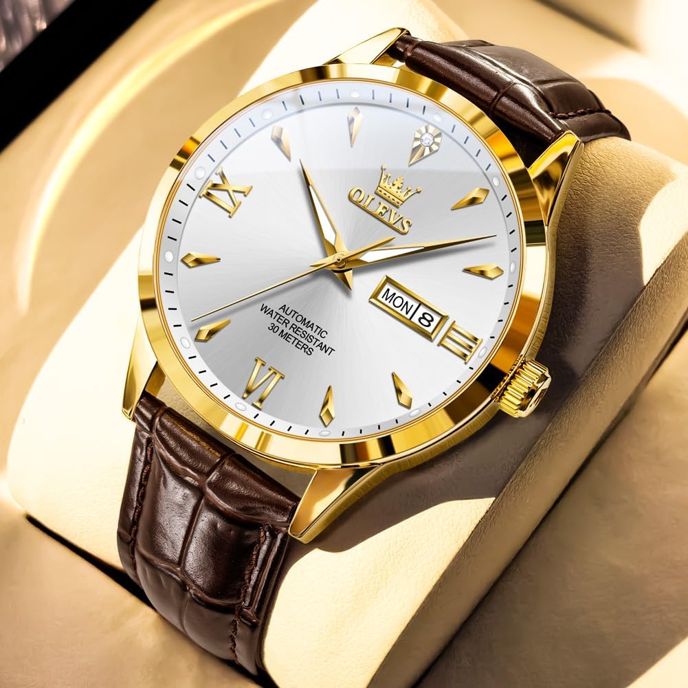 OLEVS Mens Watches, Casual Leather Watches for Men Easy to Read Quartz Number Watch with Date Waterproof Blue/Black/Silver Face Men's Wrist Watches…