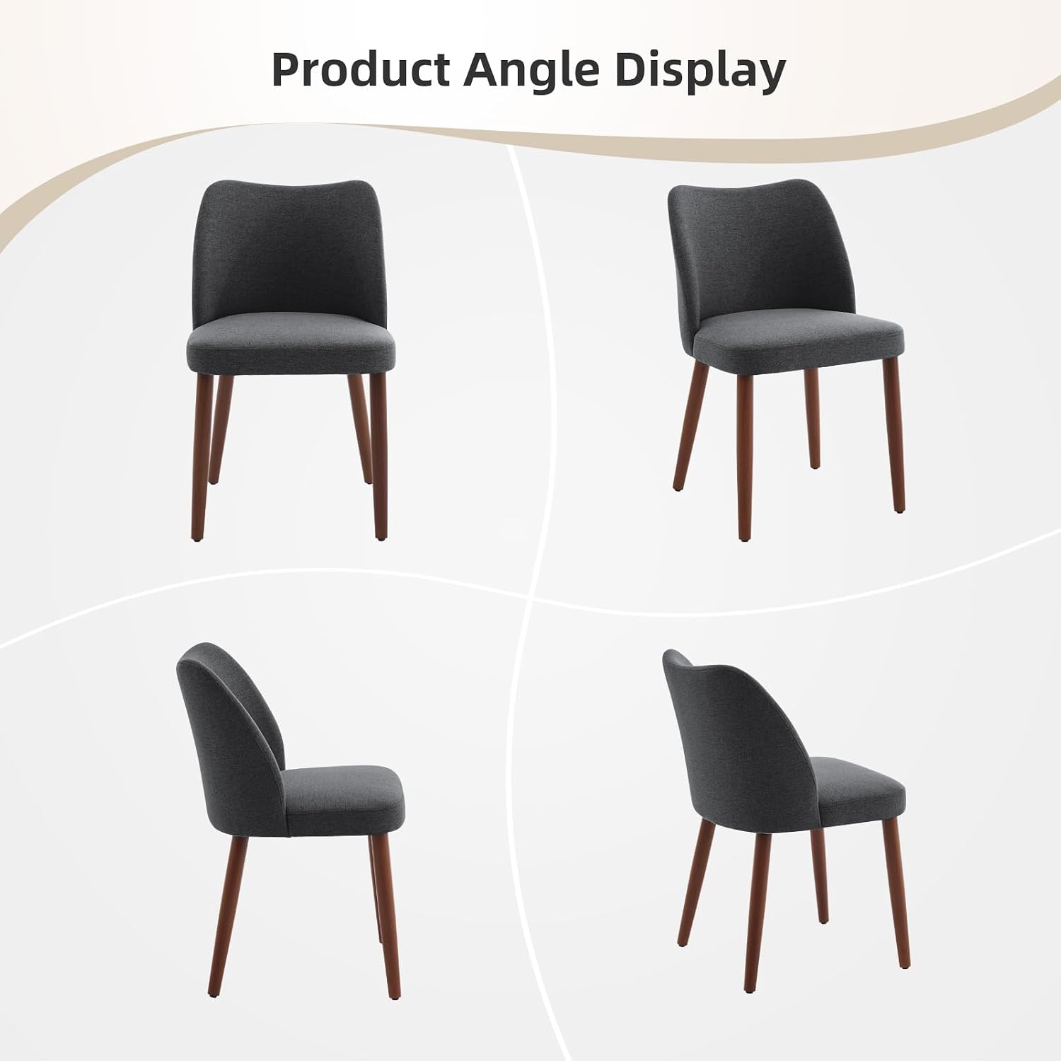 GarveeHome Linen Dining Chairs Set of 4 Upholstered Fabric Dining Chair with Wood Legs, Wing Backrest, Wooden Kitchen Chairs with Thick Cushions, Leveling Feet for Dining Room, Living Room, Dark Grey