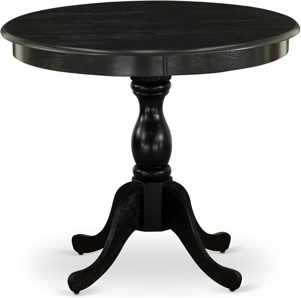East West Furniture AMT-ABK-TP Antique Dining Table - a Round Wooden Table Top with Pedestal Base, 36x36 Inch, Wirebrushed Black
