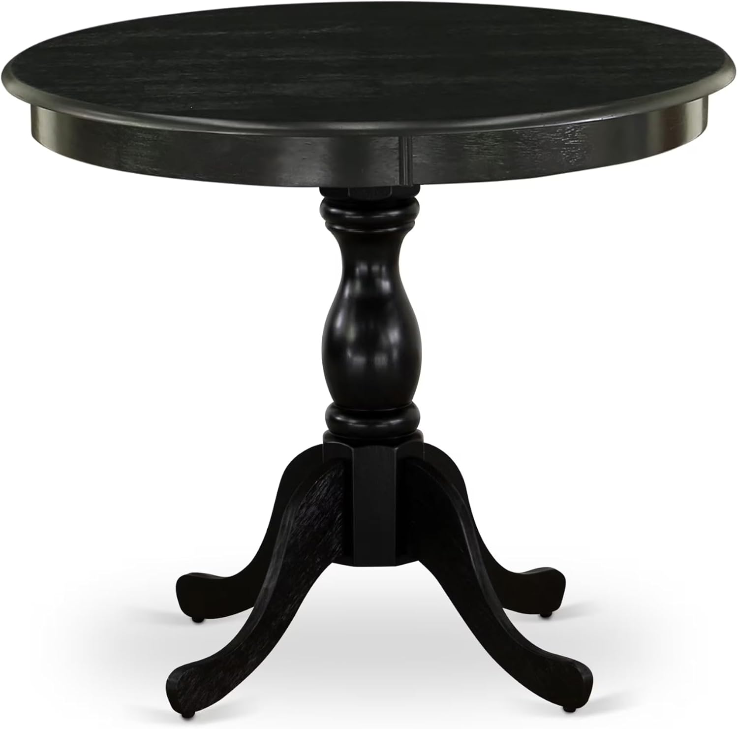 East West Furniture AMT-ABK-TP Antique Dining Table - a Round Wooden Table Top with Pedestal Base, 36x36 Inch, Wirebrushed Black