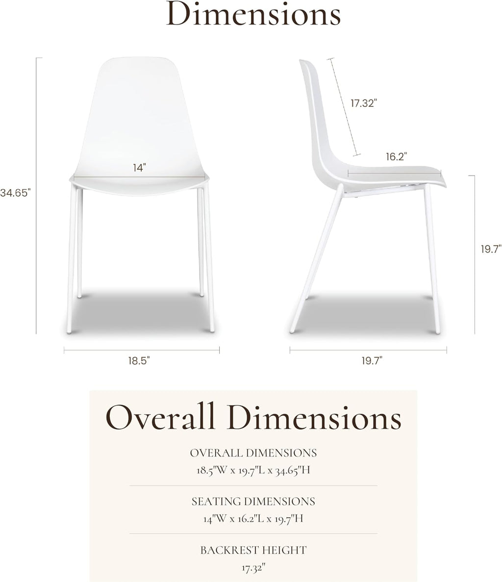 POLY & BARK Isla Modern Dining Chairs Set of 4 – Mid Century Modern Plastic Dining Chair with Metal Legs – Kitchen & Dining Room Chairs – Indoor/Outdoor – White