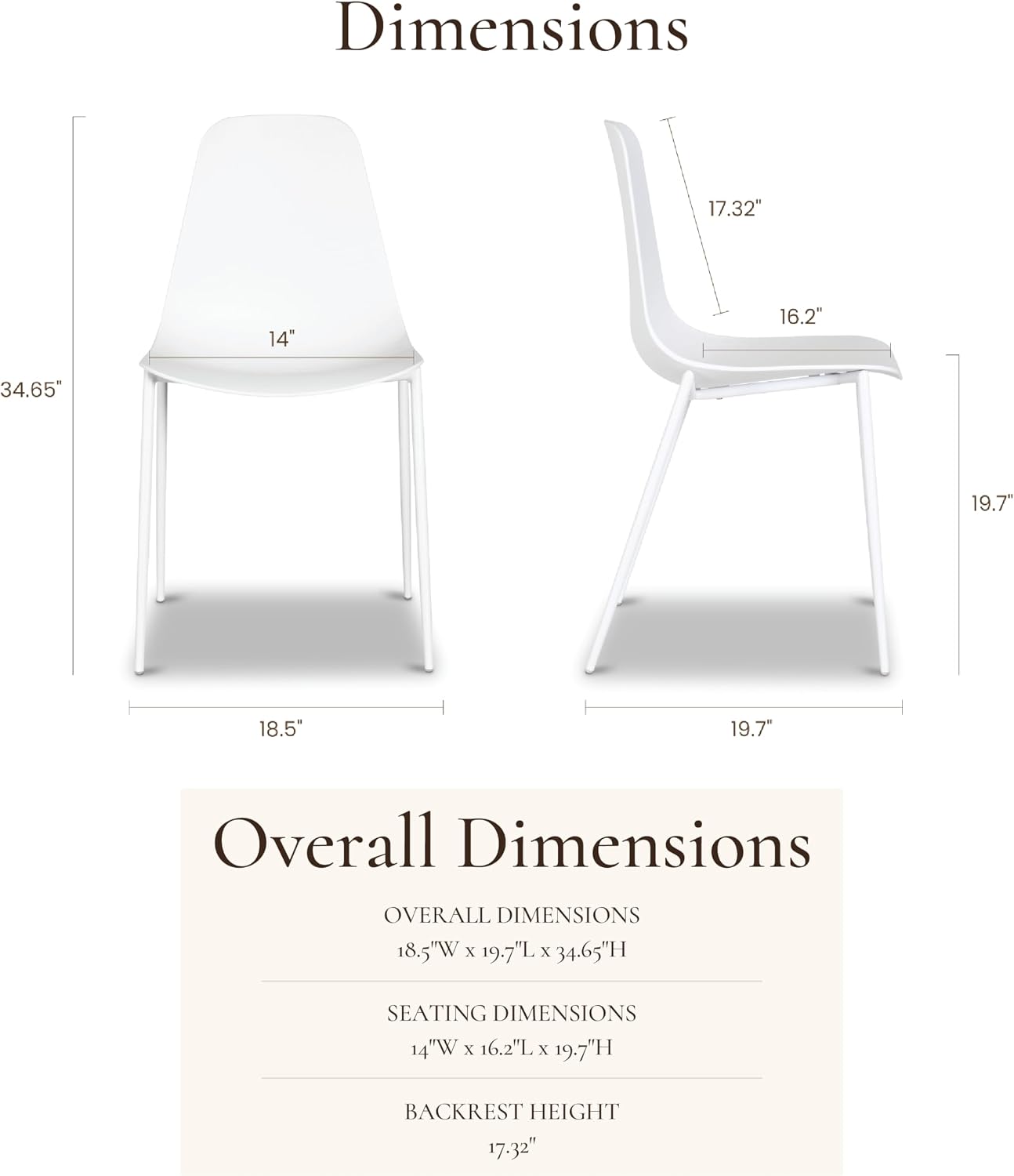 POLY & BARK Isla Modern Dining Chairs Set of 4 – Mid Century Modern Plastic Dining Chair with Metal Legs – Kitchen & Dining Room Chairs – Indoor/Outdoor – White