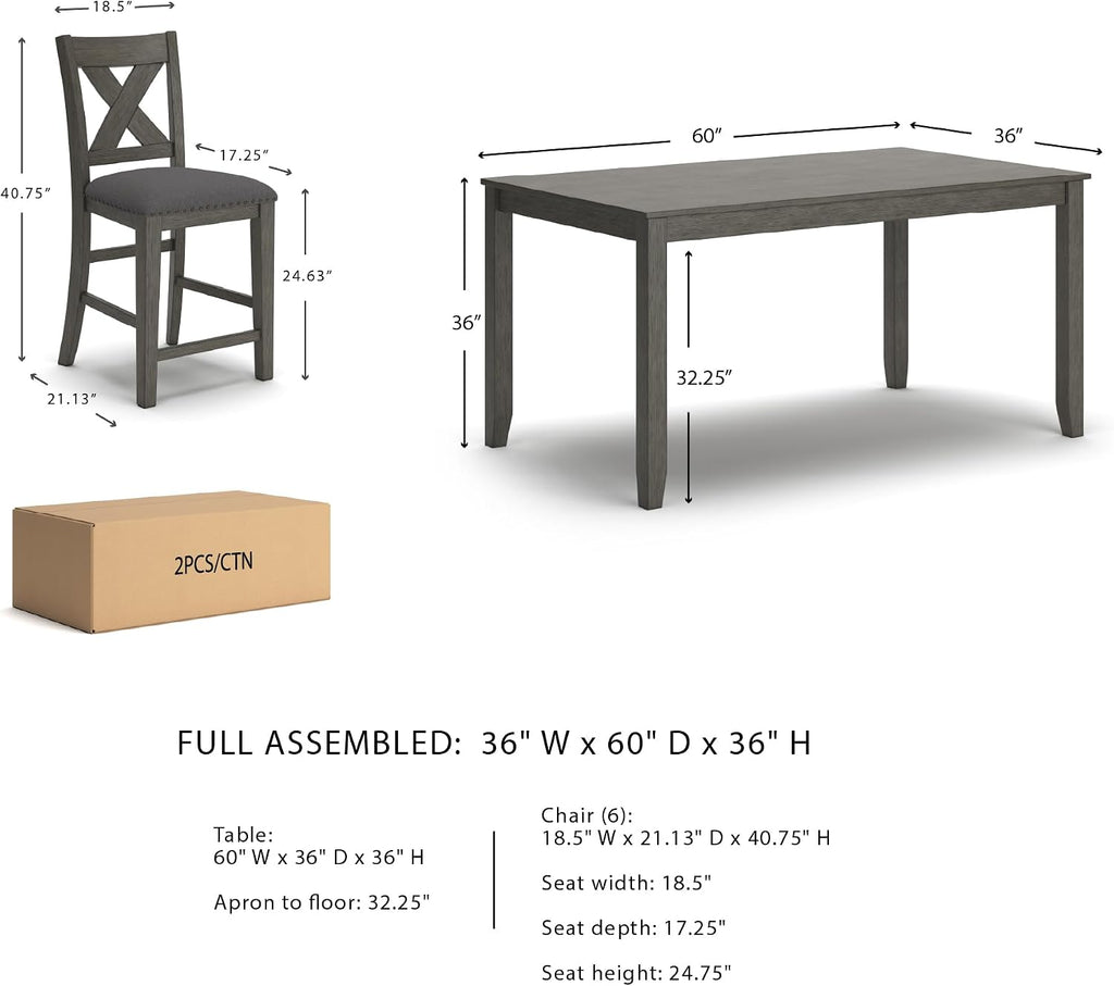 Signature Design by Ashley Caitbrook Casual Counter Height Dining Table and Upholstered Bar Stools with Nailhead Trim, Set of 7, Gray