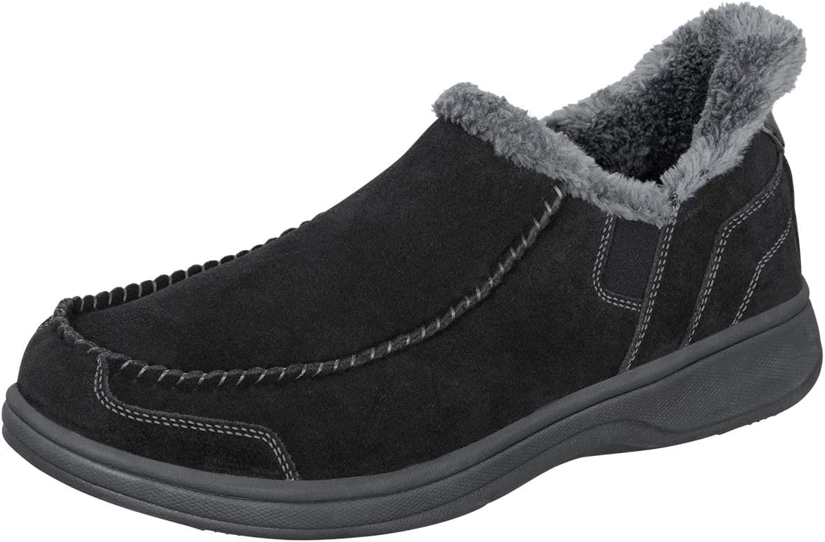 Orthofeet Men's Orthopedic Vito Hands-Free Water-Repellent Faux Fur Lined Slipper