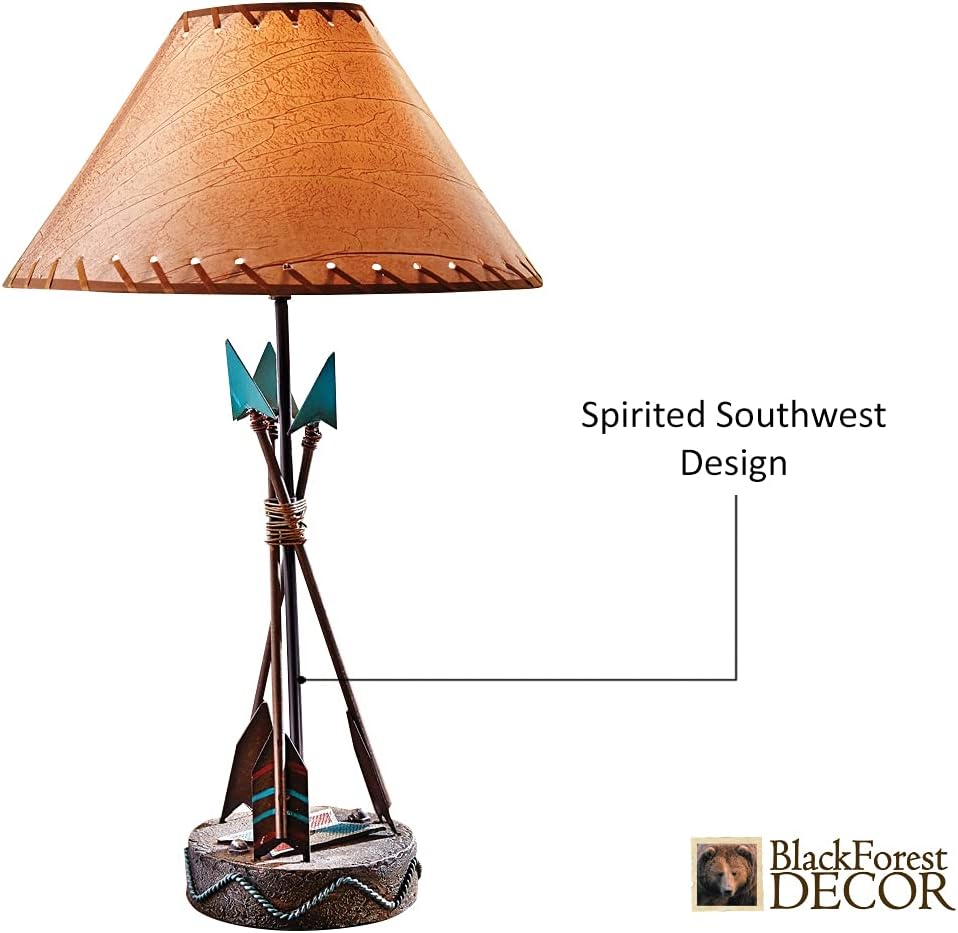 BLACK FOREST DECOR Southwest Arrow Table Lamp – Rustic 26' Cabin Desk Light with Turquoise Accents