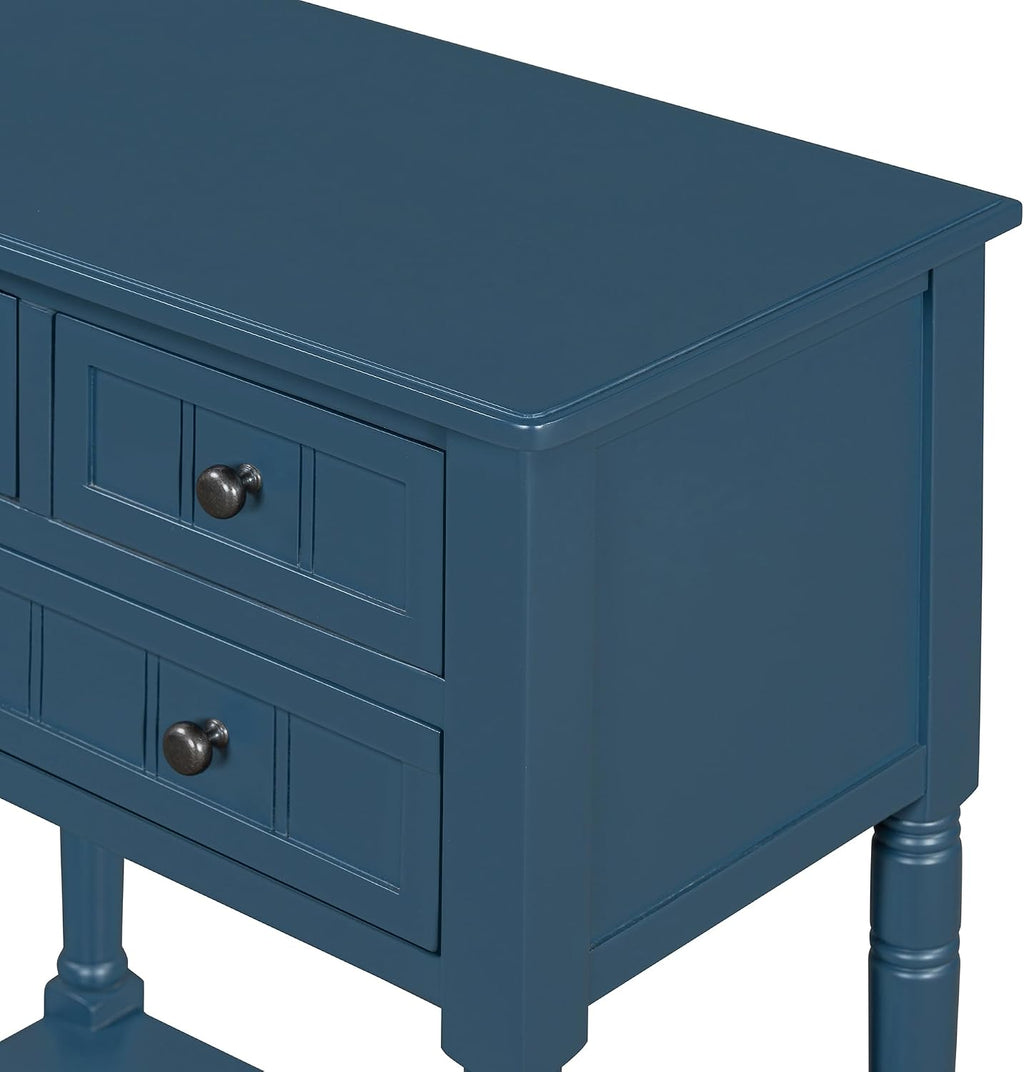 LKTART Small Solid Wood Sofa Table,Console Table with Drawers and Bottom Shelf, Narrow Entryway Hallway Foyer Entry Table for Living Room(23.7' Navy Blue)