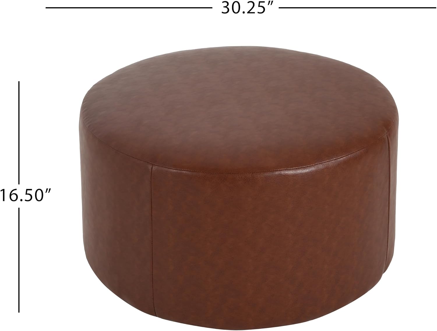 Christopher Knight Home GAVI 30' Ottoman Foot Stool, Faux Leather Pouf Footstool Ottoman Seat, Upholstered Foot Chair, Round Footrest, Modern Side Table for Living Room Bedroom Home Decor, Brown