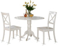 East West Furniture DLBO3-WHI-W 3 Piece Dining Room Table Set Contains a Round Kitchen Table with Dropleaf and 2 Dining Chairs, 42x42 Inch, Linen White