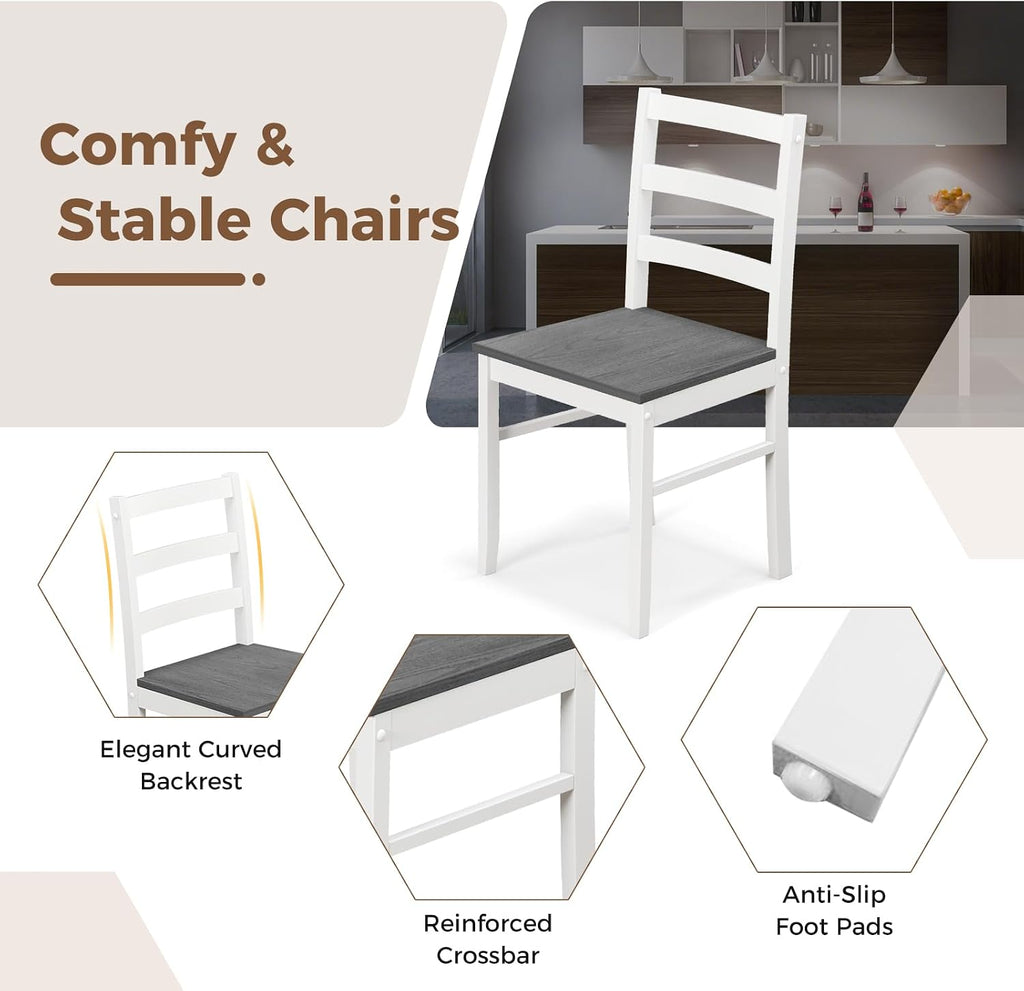 COSTWAY Dining Table Set for 4, Wood Kitchen Table Chairs Set with Rubber Wood Legs, Space-Saving Design, Modern 5-Piece Dinette Set for Small Place, Kitchen, Dining Room, Restaurant (Grey)